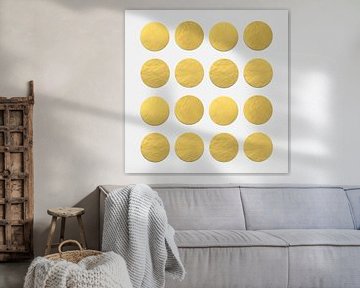Abstract geometric shapes in gold on white by Dina Dankers