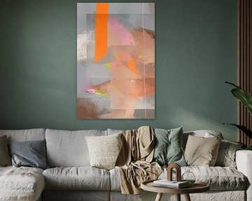 Abstract schilderij in grijs, bruin, roze en oranje tinten van Carla Van Iersel