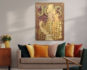 Vintage bohemian painting of a young woman in art nouveau style with golden elements. by Dina Dankers