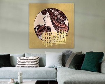 Vintage portret van een jonge vrouw in goud. Art Nouveau stijl van Dina Dankers