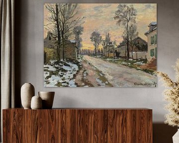 Claude Monet,Lu Weixian's Road, melting snow, sunset