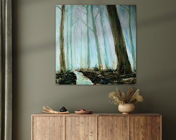Ein kühler Sommertag im Wald - Acrylfarbe auf Leinwand von Lily van Riemsdijk - Art Prints with Color