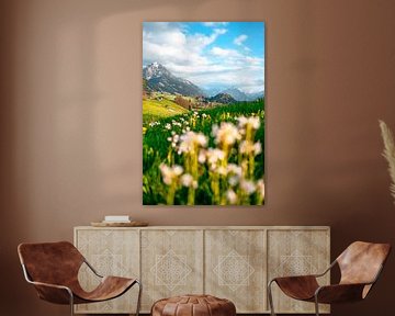 Vue printanière dans l'Allgäu sur les Alpes d'Allgäu et l'église du château de St Michael sur Leo Schindzielorz