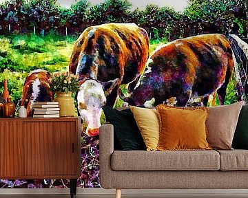 Hereford Cross Familie Fütterungszeit