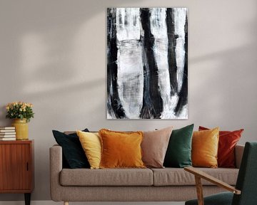 Arbres en noir et blanc au bord du lac - encre & peinture sur Lily van Riemsdijk - Art Prints with Color
