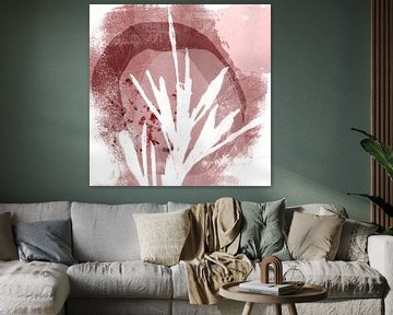 Modern botanical minimalist art. Abstract plant in dark pink and white by Dina Dankers