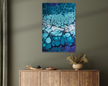 Abstract: Vloeibare kleuren turqouise en paars van Marjolijn van den Berg