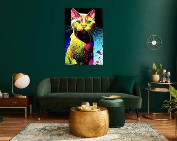 Portret van een kat I - kleurrijk popart graffiti van Lily van Riemsdijk - Art Prints with Color