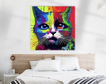 Portret van een kat II - kleurrijk popart graffiti van Lily van Riemsdijk - Art Prints met Kleur