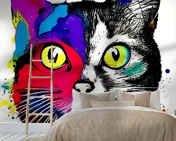 Porträt einer Katze III - farbenfrohes Pop-Art-Graffiti von Lily van Riemsdijk - Art Prints with Color