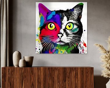 Portret van een kat III - kleurrijk popart graffiti van Lily van Riemsdijk - Art Prints with Color