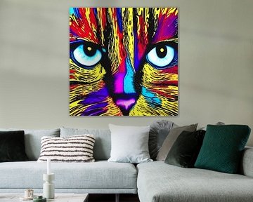 Porträt einer Katze IV - buntes Pop-Art-Graffiti von Lily van Riemsdijk - Art Prints with Color