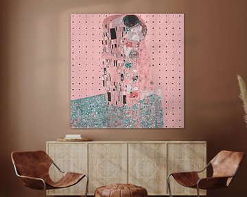 Geïnspireerd op de Kus van Gustav Klimt, in roze met geometrisch patroon van Dina Dankers