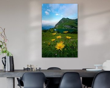 Blumige Aussicht auf den Seealpsee in den Allgäuer Alpen von Leo Schindzielorz