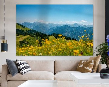 Blumiger Ausblick auf die Allgäuer Alpen vom Fellhorn von Leo Schindzielorz