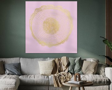 Moderne abstracte botanische minimalistische kunst in goud op roze van Dina Dankers