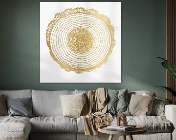 Moderne abstracte kunst. Botanische abstractie in goud op wit doek van Dina Dankers