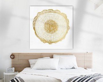 Modern abstract art. Botanical abstraction in gold on white canvas by Dina Dankers