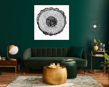 Modern abstract botanical minimalist art in black on white canvas by Dina Dankers