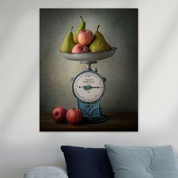 Vintage, retro scale with apples and pears