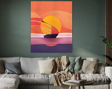 Abstract zeilboot bij zonsondergang van Tanja Udelhofen