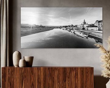 Photographie noir et blanc de Dresde au lever du soleil sur Werner Dieterich