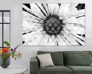 Witte bloem in zwart wit met artistiek effect van Lisette Rijkers