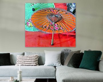 Oranje en groene oosterse parasols van Dorothy Berry-Lound