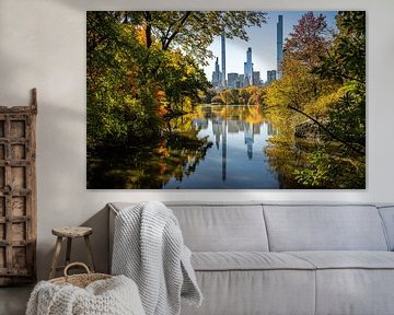 Herbstliche Reflexionen der Skyline von Manhattan, New York von Bart cocquart
