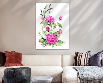 Roze aquarel rozen van Sebastian Grafmann