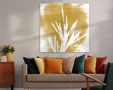 Moderne botanische minimalistische kunst. Abstracte plant in geel van Dina Dankers