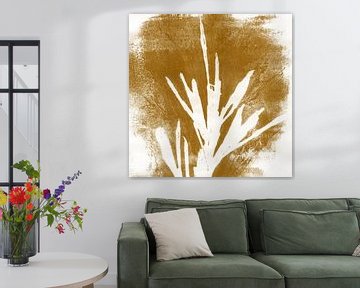 Modern botanical minimalist art. Abstract plant in ocher by Dina Dankers