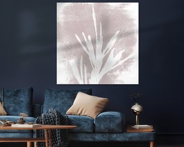 Moderne abstrakte minimalistische Kunst. Retro-Stil abstrakte Pflanze auf Pastell rosa von Dina Dankers