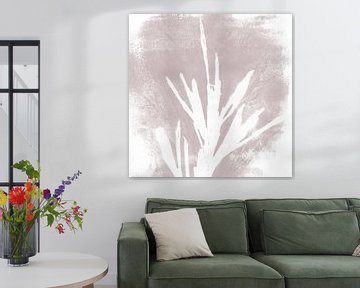 Moderne abstracte minimalistische kunst. Retro stijl abstracte plant op pastel roze van Dina Dankers