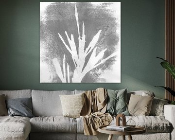 Moderne botanische minimalistische kunst. Abstracte plant in grijs en wit van Dina Dankers