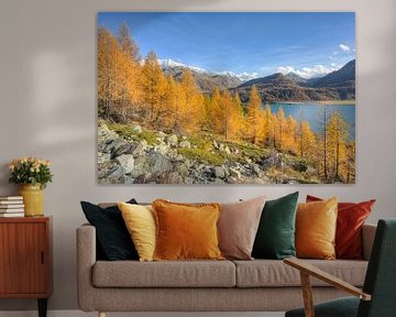 Herfst aan het Sils-meer in het Engadin in Zwitserland van Michael Valjak