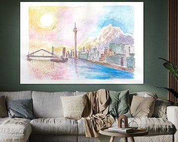 Düsseldorfer Skyline mit Rheinbrücke und Sonnenuntergang von Markus Bleichner