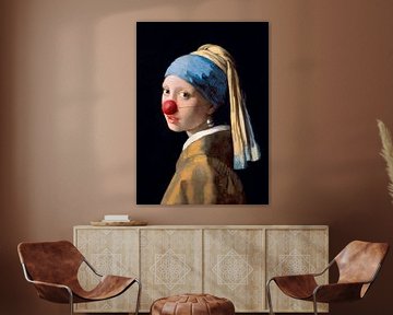 Girl with the Pearl with clown nose. Cropped version. by Maarten Knops