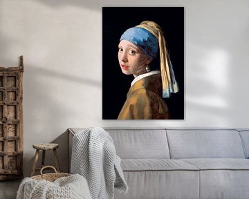 La fille tatouée avec la boucle d'oreille en perle de Johannes Vermeer. Version recadrée. sur Maarten Knops