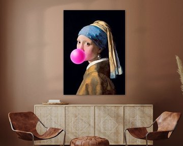 Meisje met de Parel Bubble Gum. Bijgesneden versie. van Maarten Knops