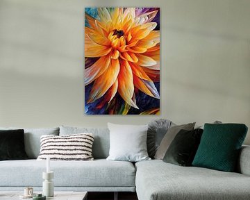 Gros plan d'un beau dahlia détaillé, peinture à l'huile, vif sur Color Square