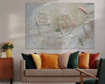 Oud Egyptisch kalksteenreliëf met jachttafereel van Heiko Kueverling