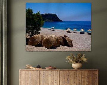 Beach Albania with umbrellas
