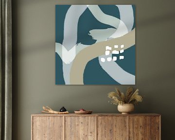 Abstract pastel art in Wild Wonder colors in blue, beige and green. by Dina Dankers
