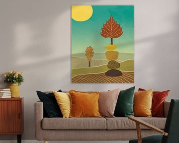 Abstract herfstlandschap met twee bomen van Tanja Udelhofen