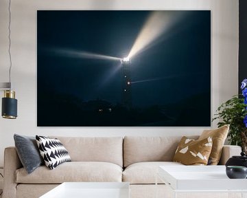 Schiermonnikoog lighthouse in the dunes during a foggy night by Sjoerd van der Wal Photography