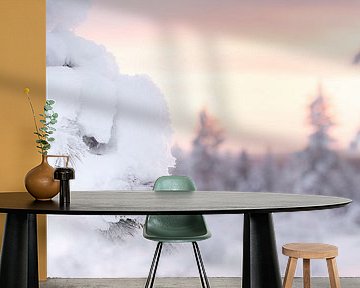 Atmospheric winter landscape with colorful sky, Finland