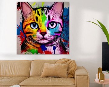 Portret van een kat VI - kleurrijk popart graffiti van Lily van Riemsdijk - Art Prints with Color