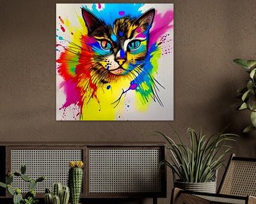 Portret van een kat VII - kleurrijk popart graffiti van Lily van Riemsdijk - Art Prints with Color
