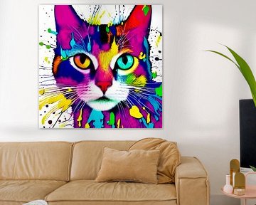 Portret van een kat IX -  kleurrijk popart graffiti van Lily van Riemsdijk - Art Prints with Color